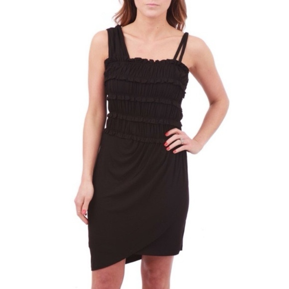 Anthropologie Leifnotes Divergent Sleeveless Black Ruched Top Mini Dress Size S